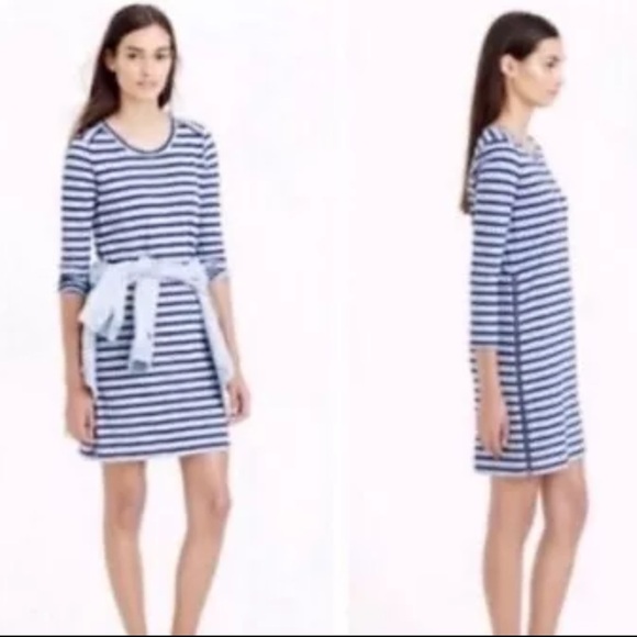 J.Crew Striped Side Zip T-Shirt Dress Heather Blue Casual - Picture 1 of 7